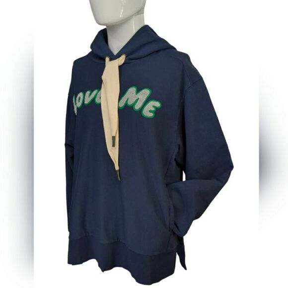 Sandrine Rose Free People "Love Me" Hooded Cotton Sweatshirt French Worker Small - Picture 1 of 11
